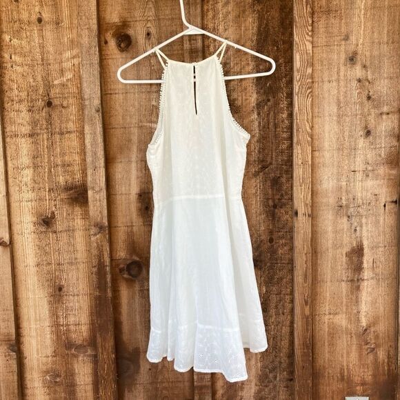 Candie's® Eyelet Lace Floral Pom-Pom Halter Cut out Ruffle Keyhole Swing Dress - Picture 4 of 7